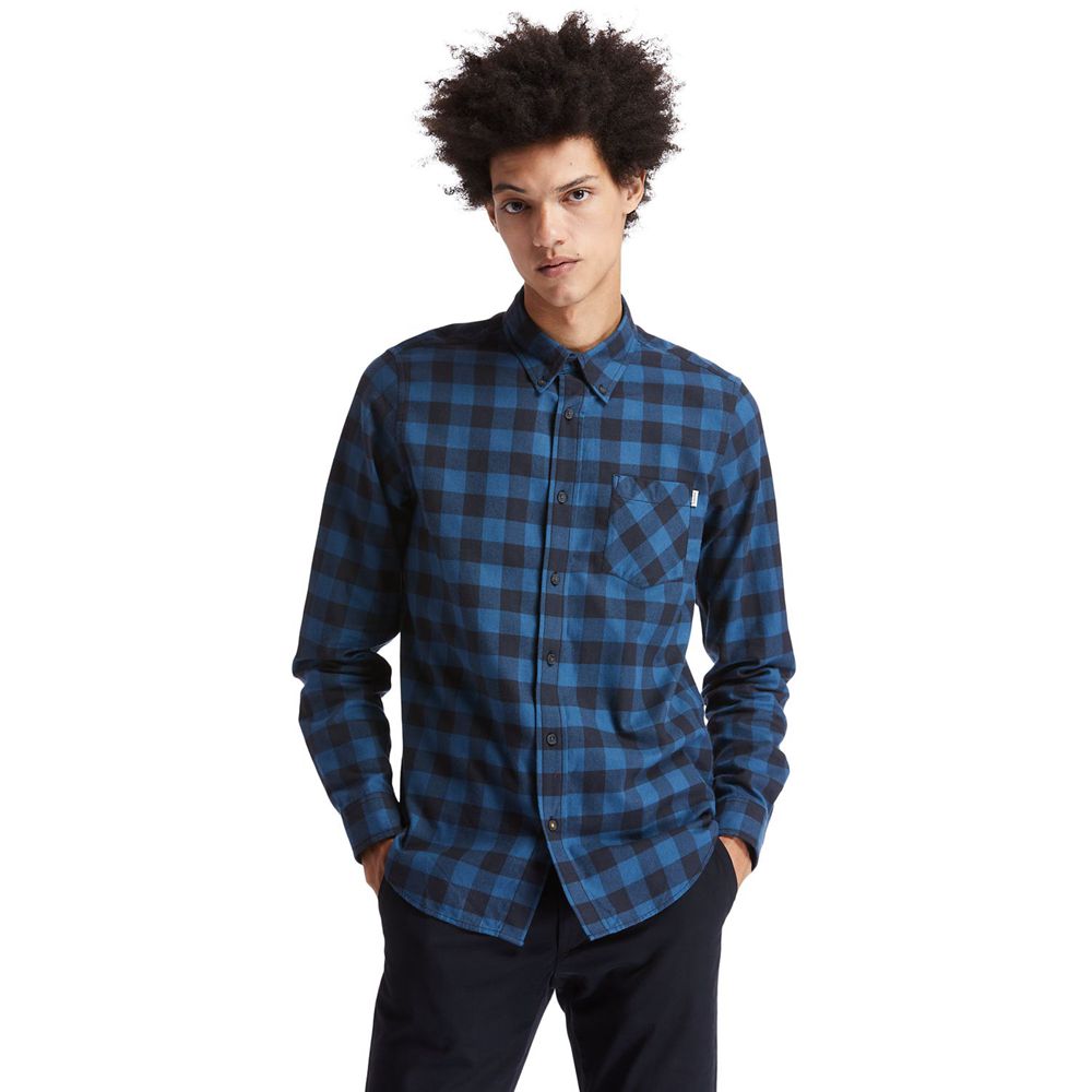 Camisa Timberland Hombre Nashua River Long-Sleeve Flannel Check Azul Marino - Chile SUY-109824